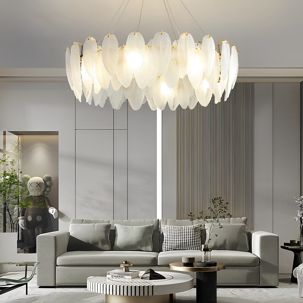 Glass Feather Post-Modern Chandelier with Three-Step Dimming