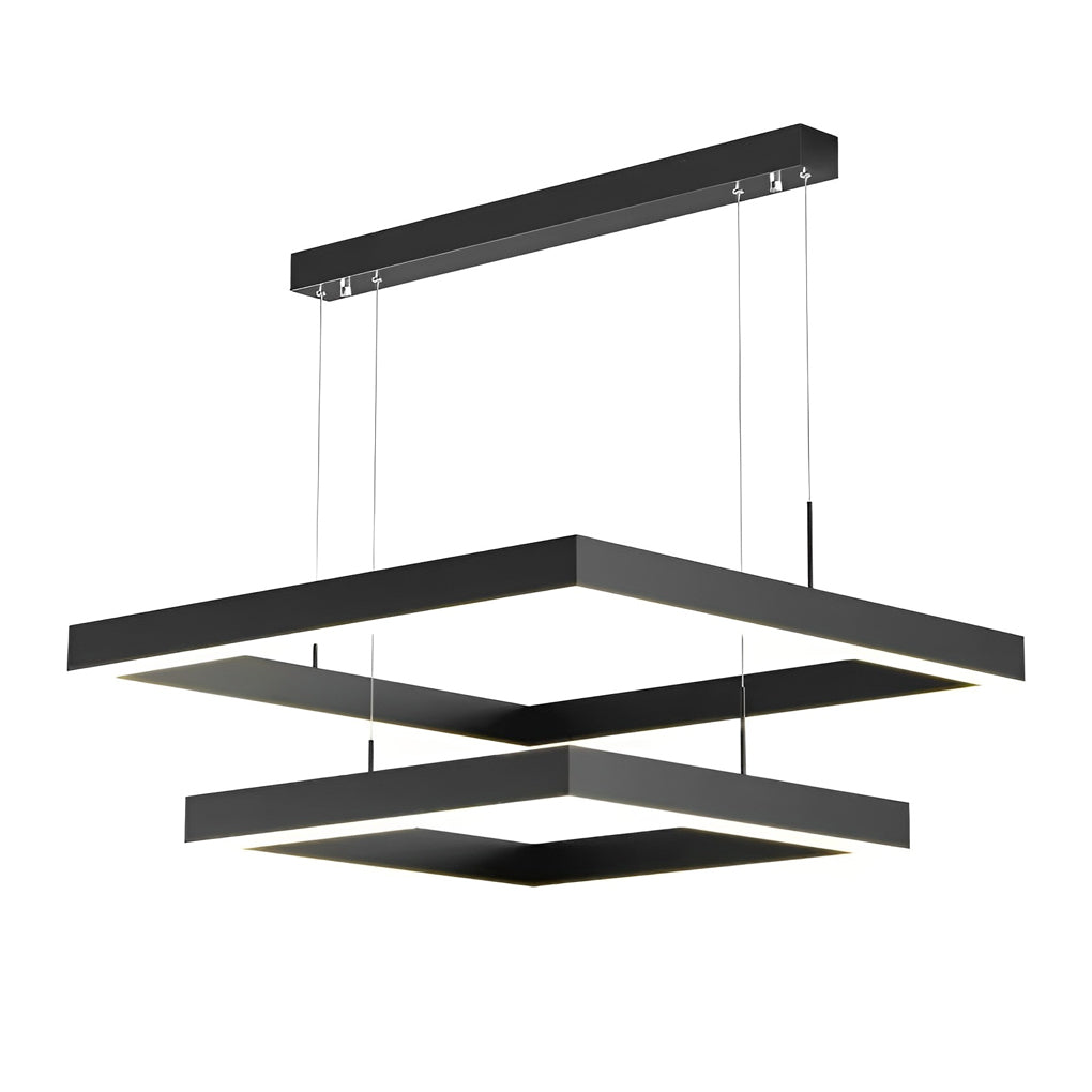 Modern Square LED Chandelier Black Aluminum Dimmable Remote Control