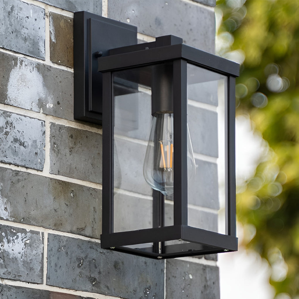 Rectangular Glass Outdoor Wall Lamp - Modern Black Waterproof