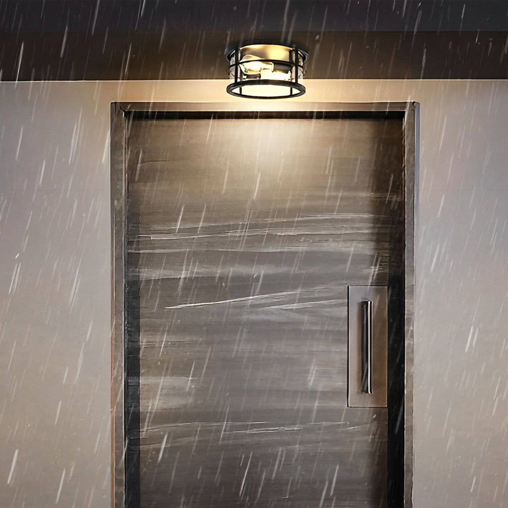 Waterproof Outdoor Flush Mount Ceiling Light in Black Aluminum