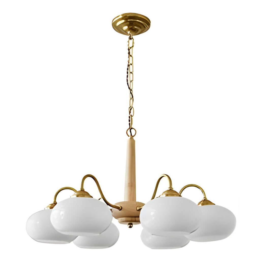 Modern Farmhouse Glass Wood Chandelier - 4 or 6 Light E27 Fixture
