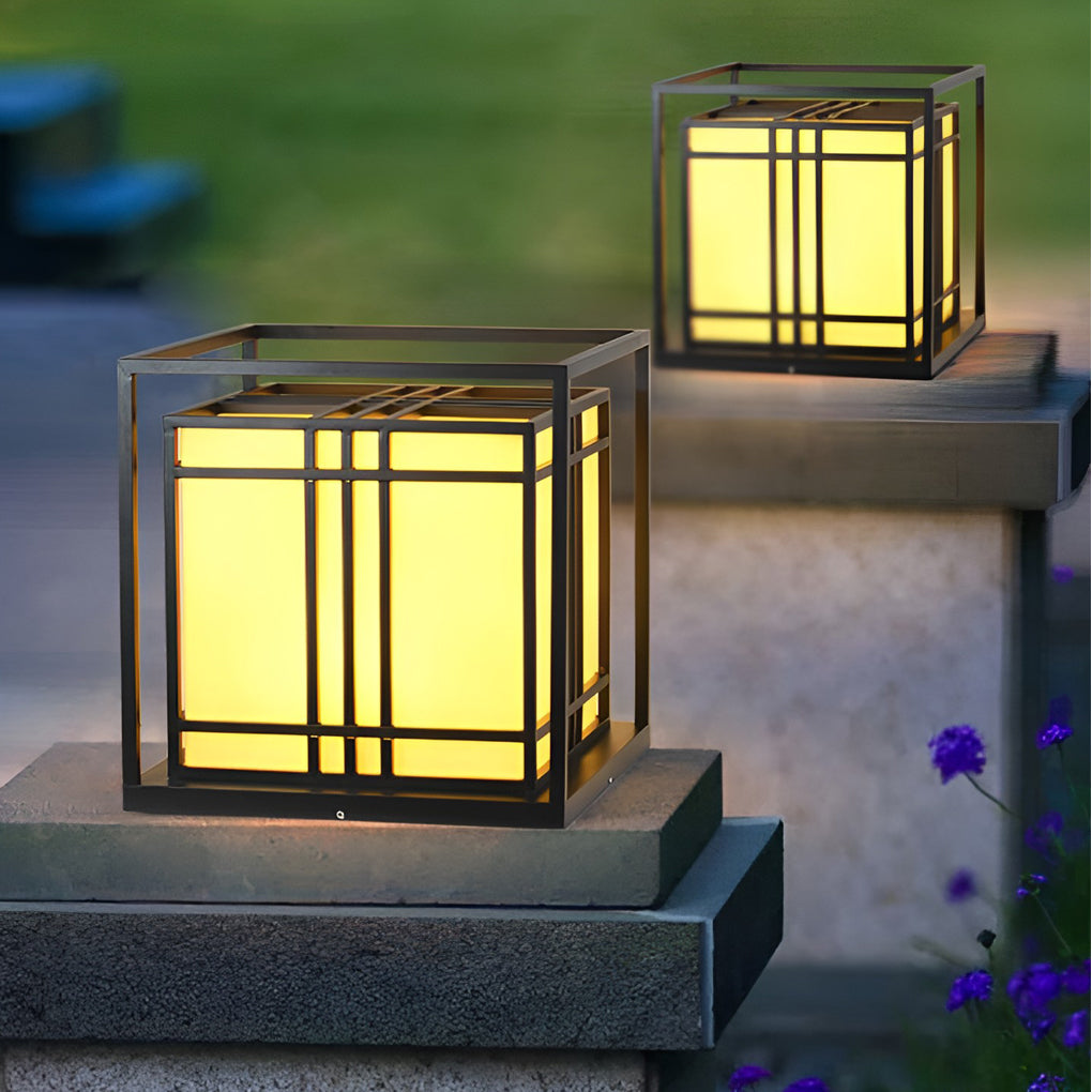 Modern Square LED Outdoor Post Cap Light - Waterproof Black