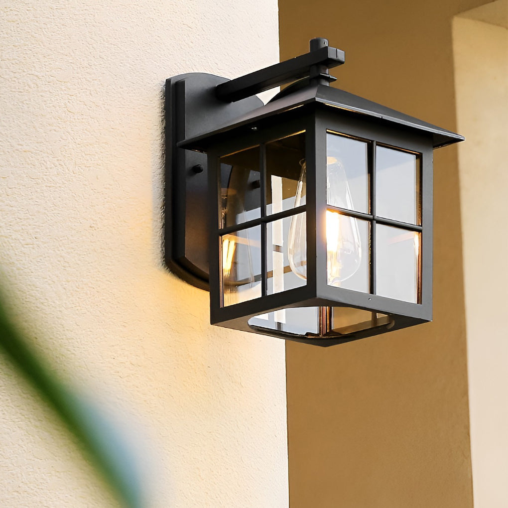 Antique Lantern Glass Waterproof Outdoor Wall Sconce Black