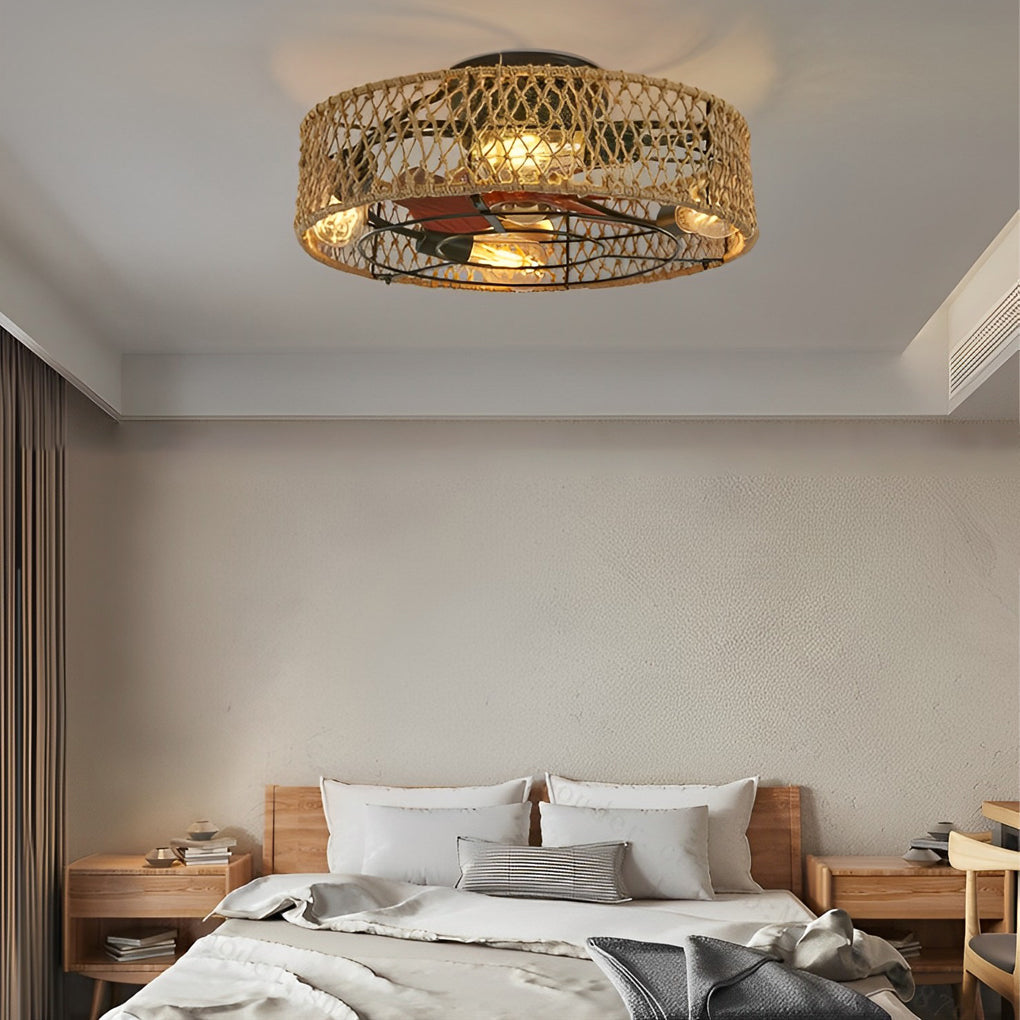 Rattan Bladeless Ceiling Fan Light with Remote Control