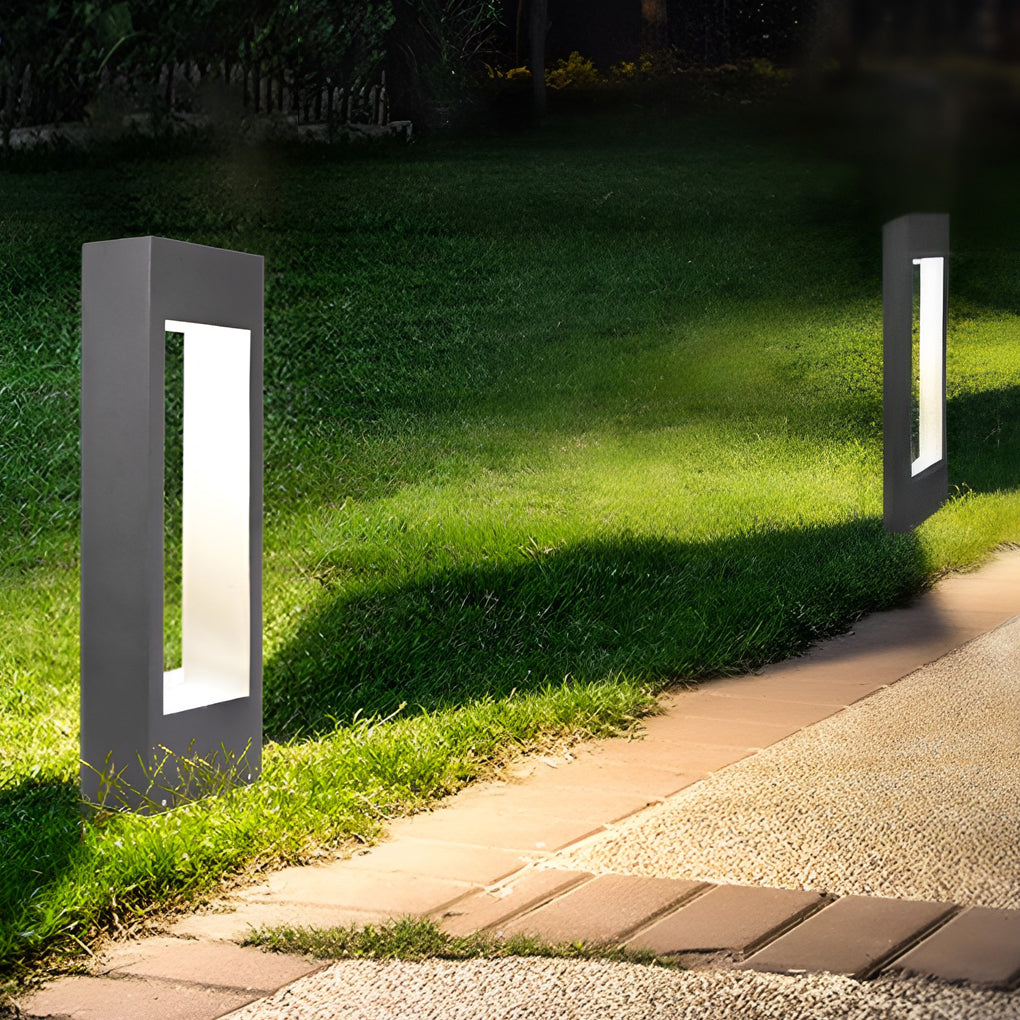 Rectangular Frame LED Lawn Light – Modern Aluminum Outdoor Post