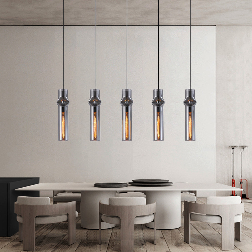 Cylindrical Glass Pendant Light - Modern Iron Frame