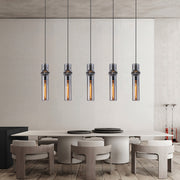 Cylindrical Glass Pendant Light - Modern Iron Frame