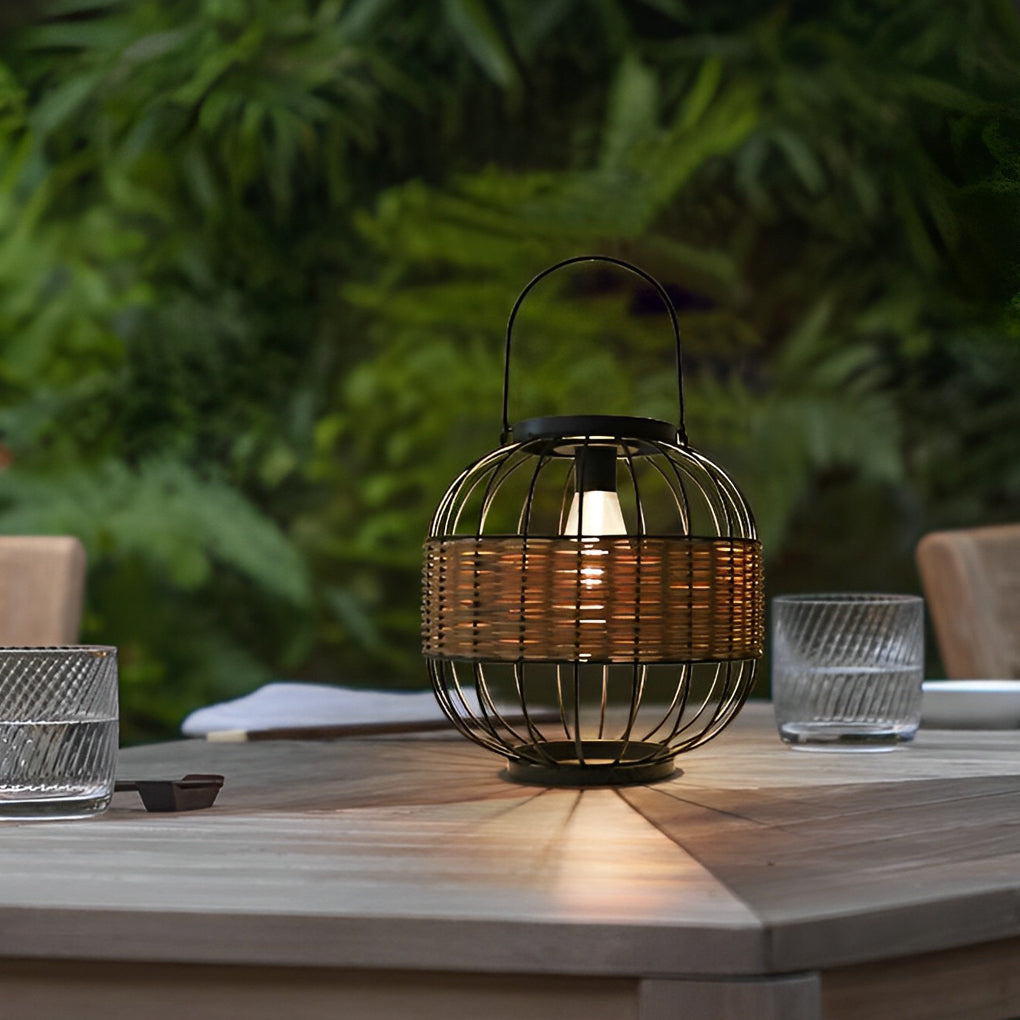 Rattan Cage Solar Lantern - Waterproof Outdoor Garden Light