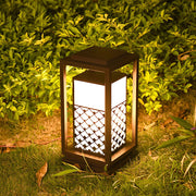 Retro Black Solar LED Pathway Lamp with Patterned Acrylic Shade