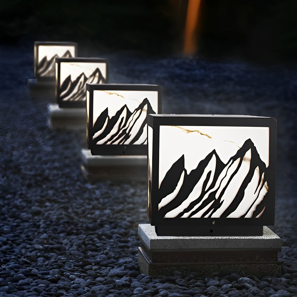 Solar Fence Post Light - Modern Mountain Scenery Design - LED