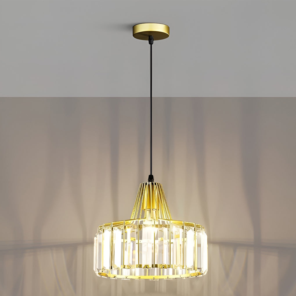 Crystal Drum Chandelier Modern Pendant Light Black Gold Metal
