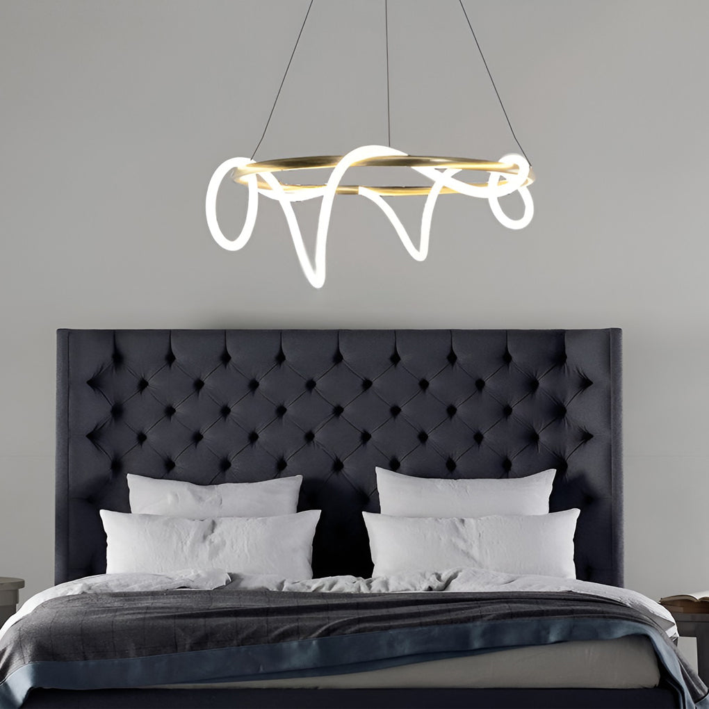 Modern LED Strip Chandelier - Gold Metal Adjustable Ceiling Light