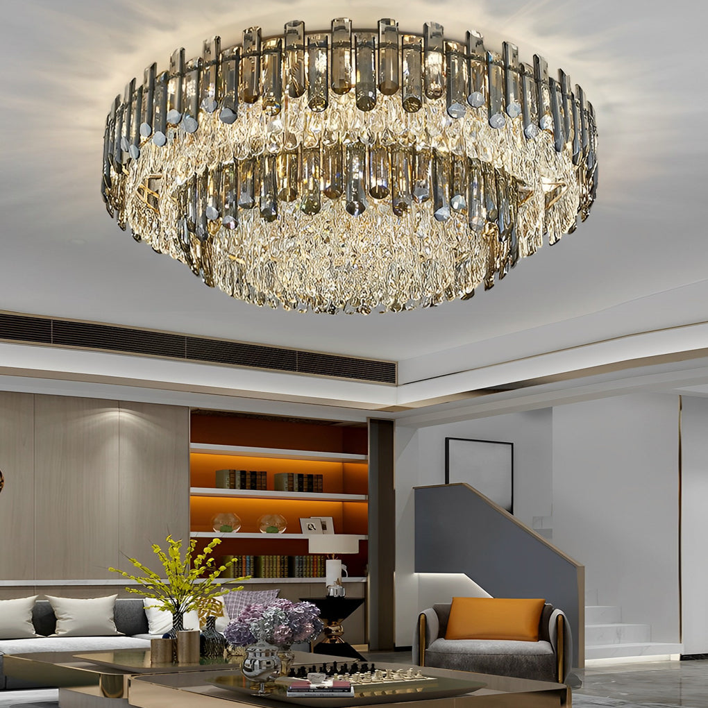 Round Crystal Flush Mount Ceiling Light with 3-Step Dimming