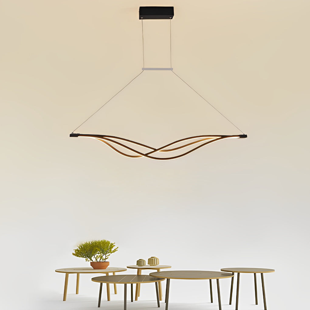 Modern Wave Linear Dimmable LED Pendant Light with Remote