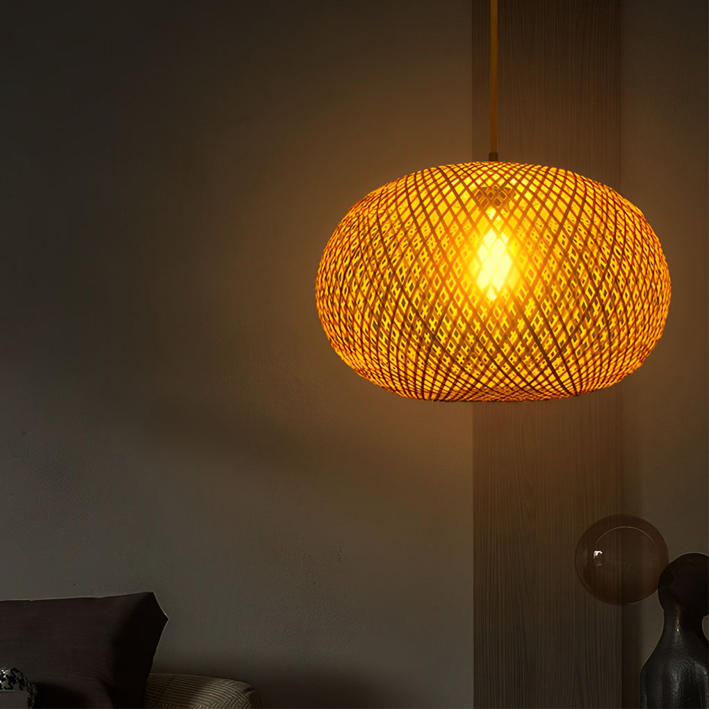 Handwoven Bamboo Rattan Pendant Light - Modern Rustic Chandelier