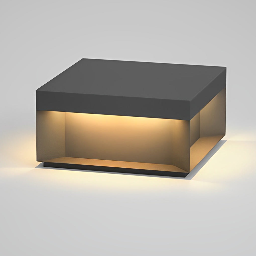 Modern Square LED Outdoor Pier Mount Post Light Black Steel Glass