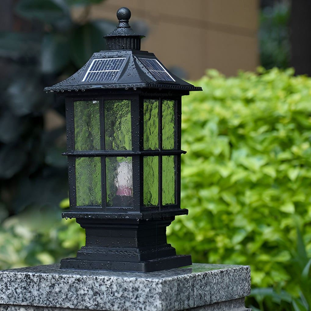 Solar LED Post Cap Light with Remote – Dimmable Outdoor Black Aluminum