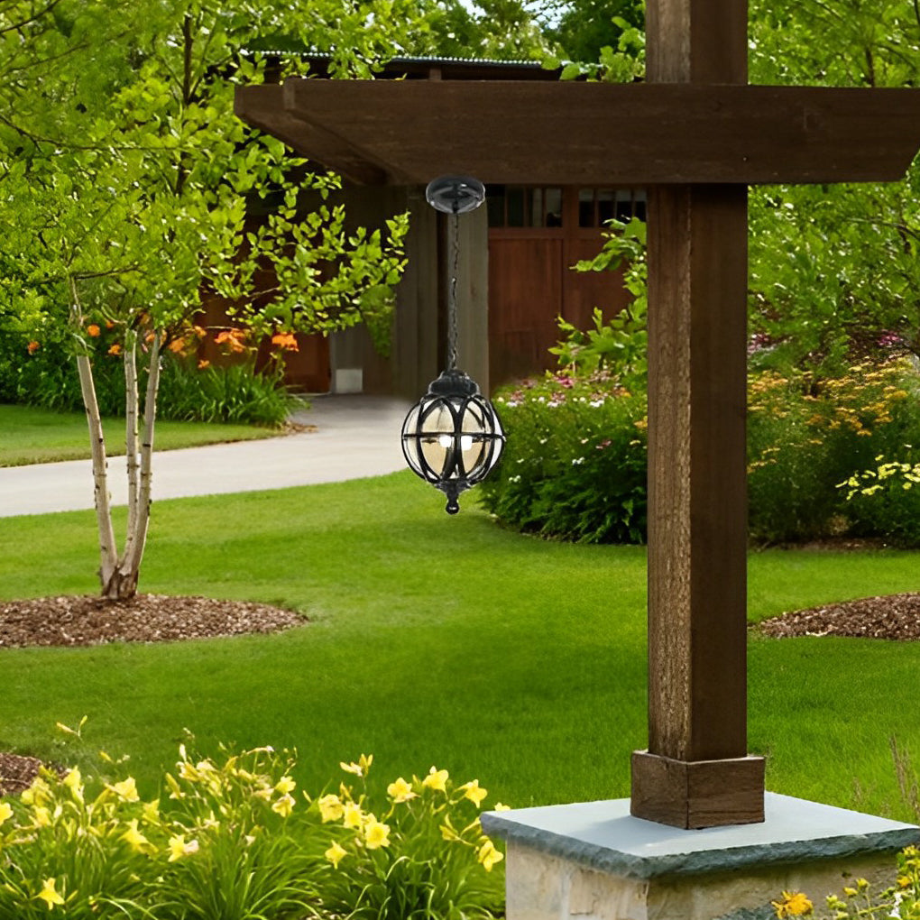 Retro Aluminum Glass Ball Pendant Outdoor Ceiling Light