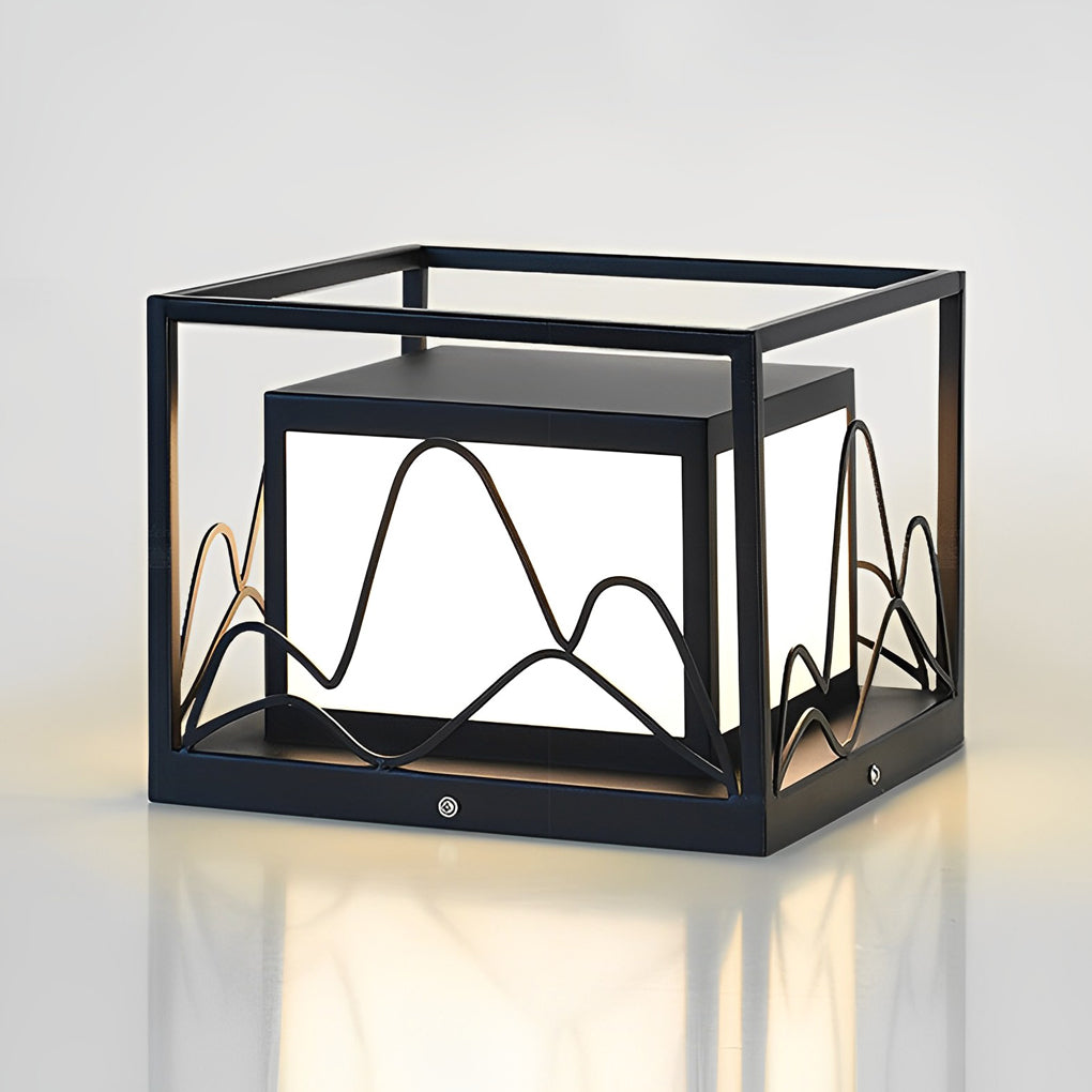Square Solar Post Cap Light with Mountain Scenery Design
