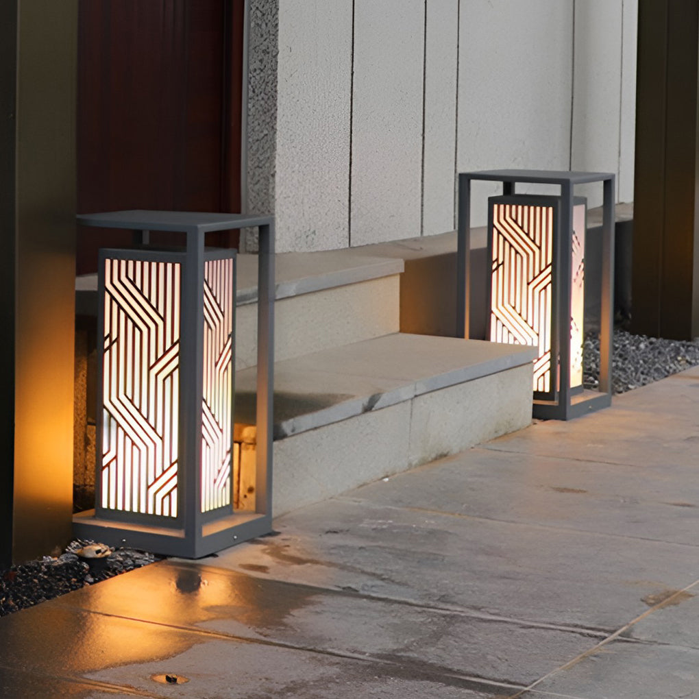 Gray Retro Waterproof LED Outdoor Pathway Cuboid Lantern