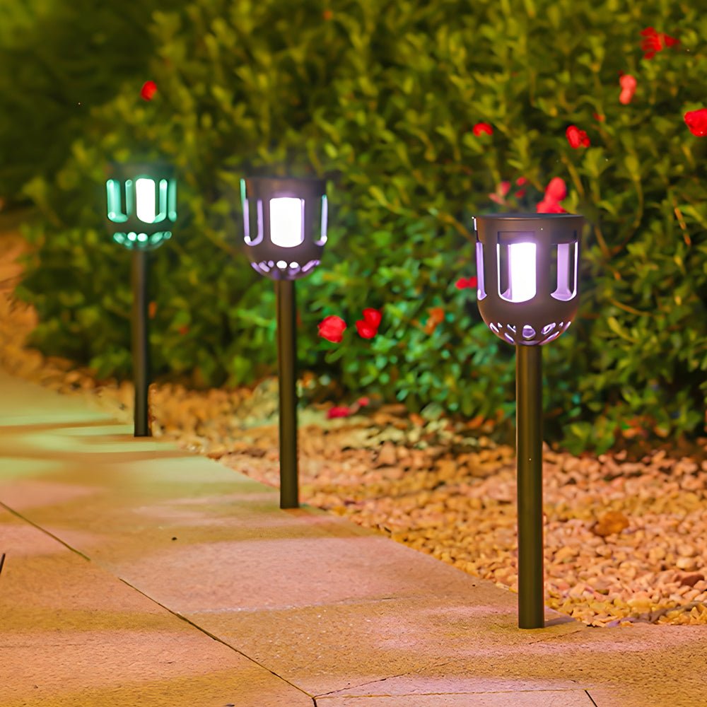 Solar LED Pathway Light Set - Modern Black 4-Pack Outdoor Garden