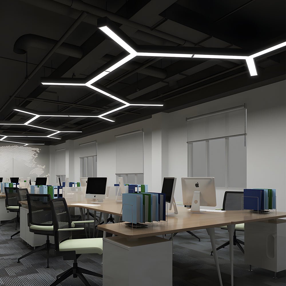 Modern Y-Shaped Linear LED Pendant Light Set - 4 Piece Office