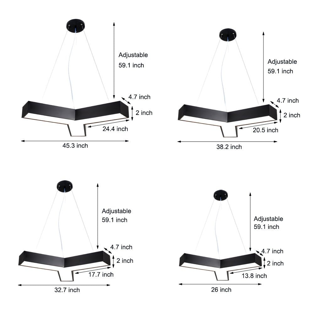 Modern Y-Shaped Linear LED Pendant Light Set - 4 Piece Office