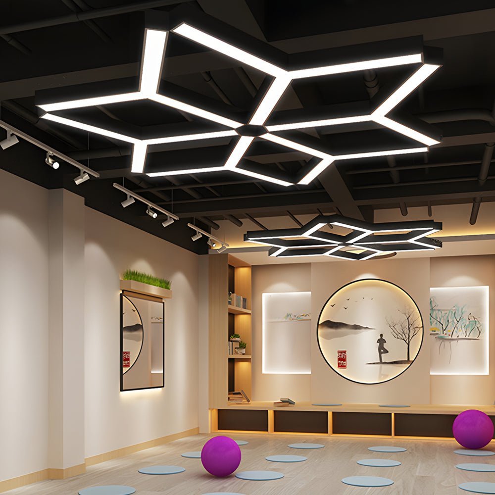 Modern Y-Shaped Linear LED Pendant Light Set - 4 Piece Office