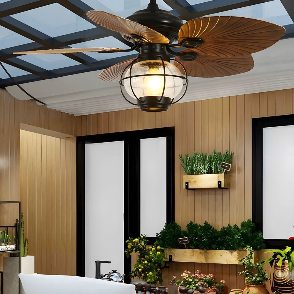 Industrial Ceiling Fan with Light - 5 Brown Blades & Remote Control