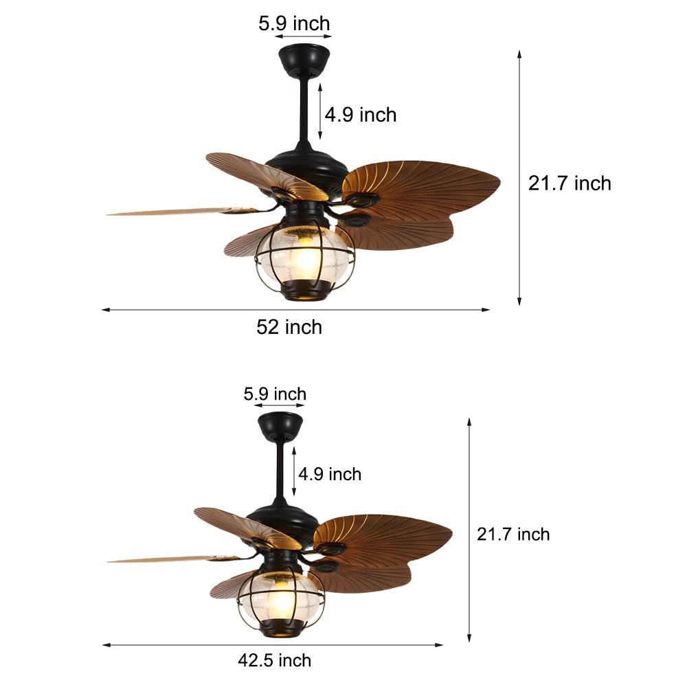 Industrial Ceiling Fan with Light - 5 Brown Blades & Remote Control