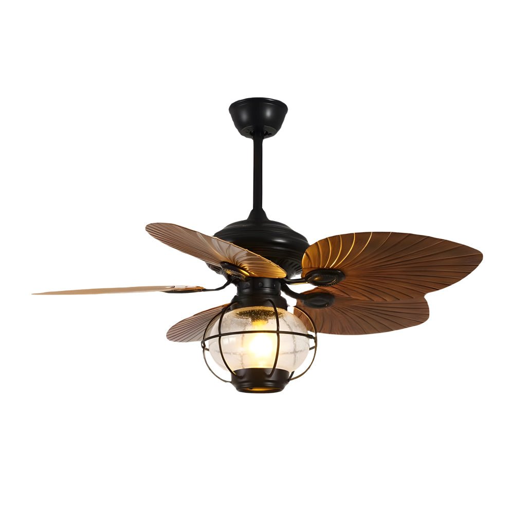 Industrial Ceiling Fan with Light - 5 Brown Blades & Remote Control
