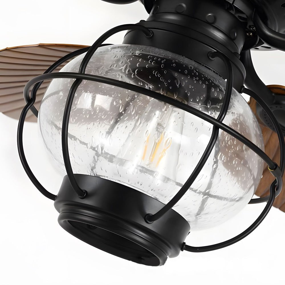 Industrial Ceiling Fan with Light - 5 Brown Blades & Remote Control