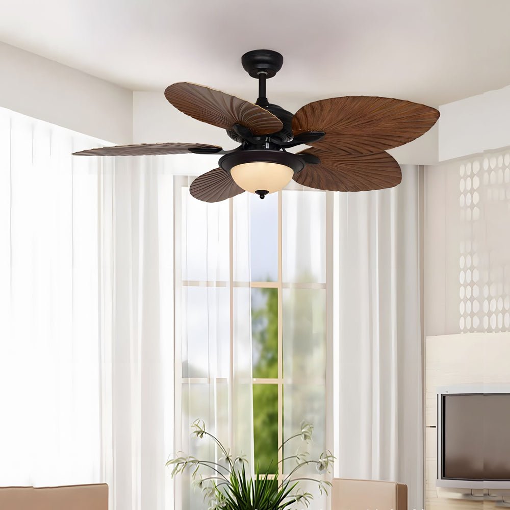 Industrial Ceiling Fan with Light - 5 Brown Blades & Remote Control