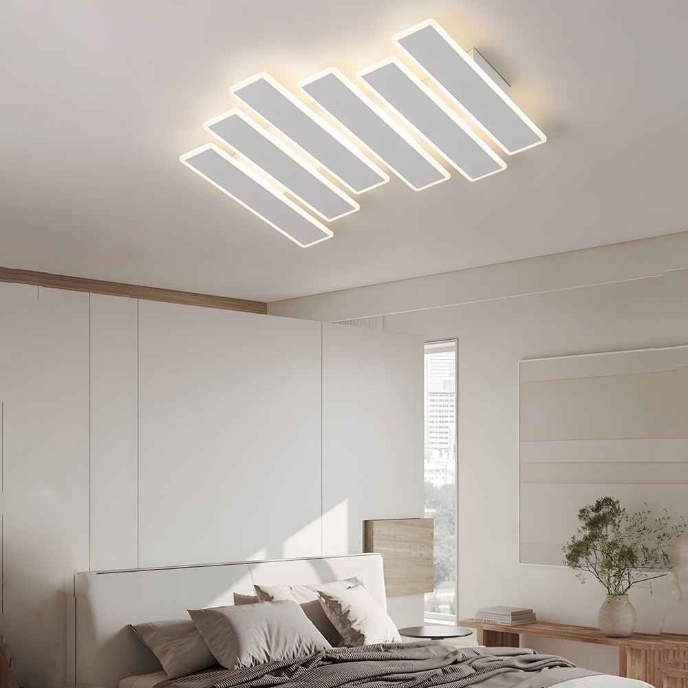 Modern White Linear LED Ceiling Light - Dimmable Flush Mount