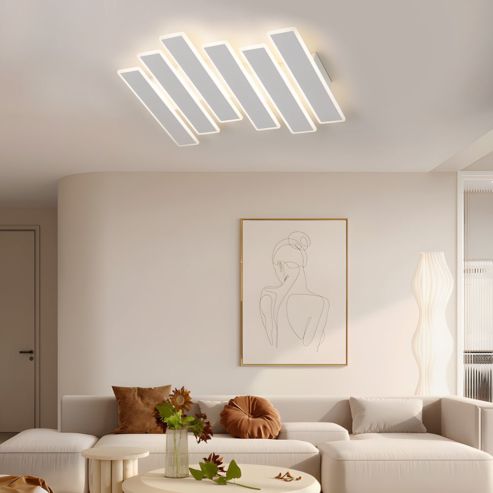 Modern White Linear LED Ceiling Light - Dimmable Flush Mount