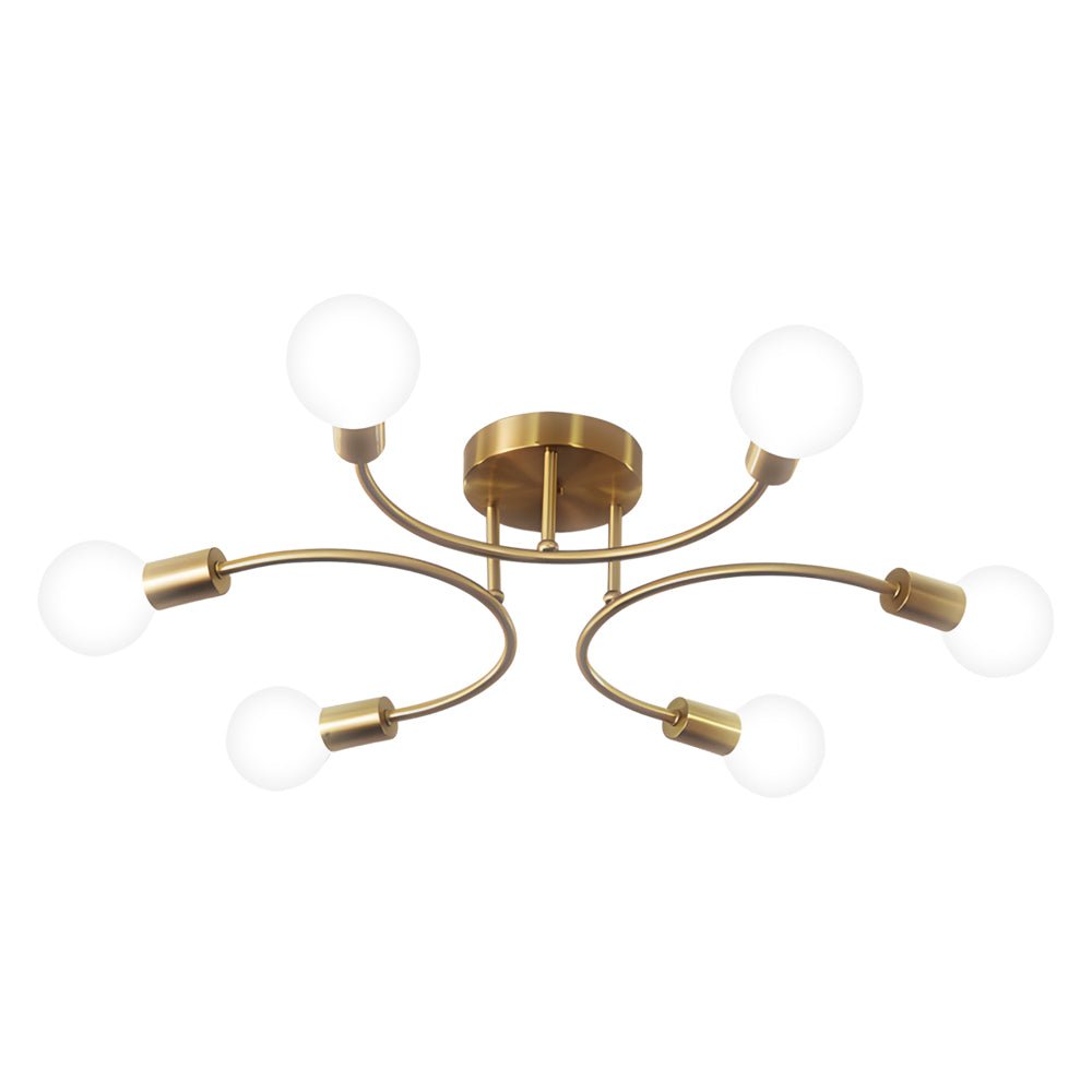 Modern Semi Flush Ceiling Light with Curved Arms & White Shades