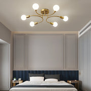 Modern Semi Flush Ceiling Light with Curved Arms & White Shades