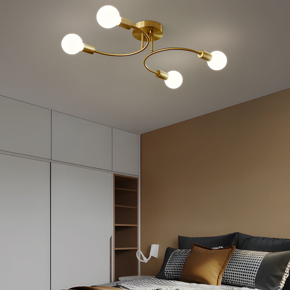 Modern Semi Flush Ceiling Light with Curved Arms & White Shades