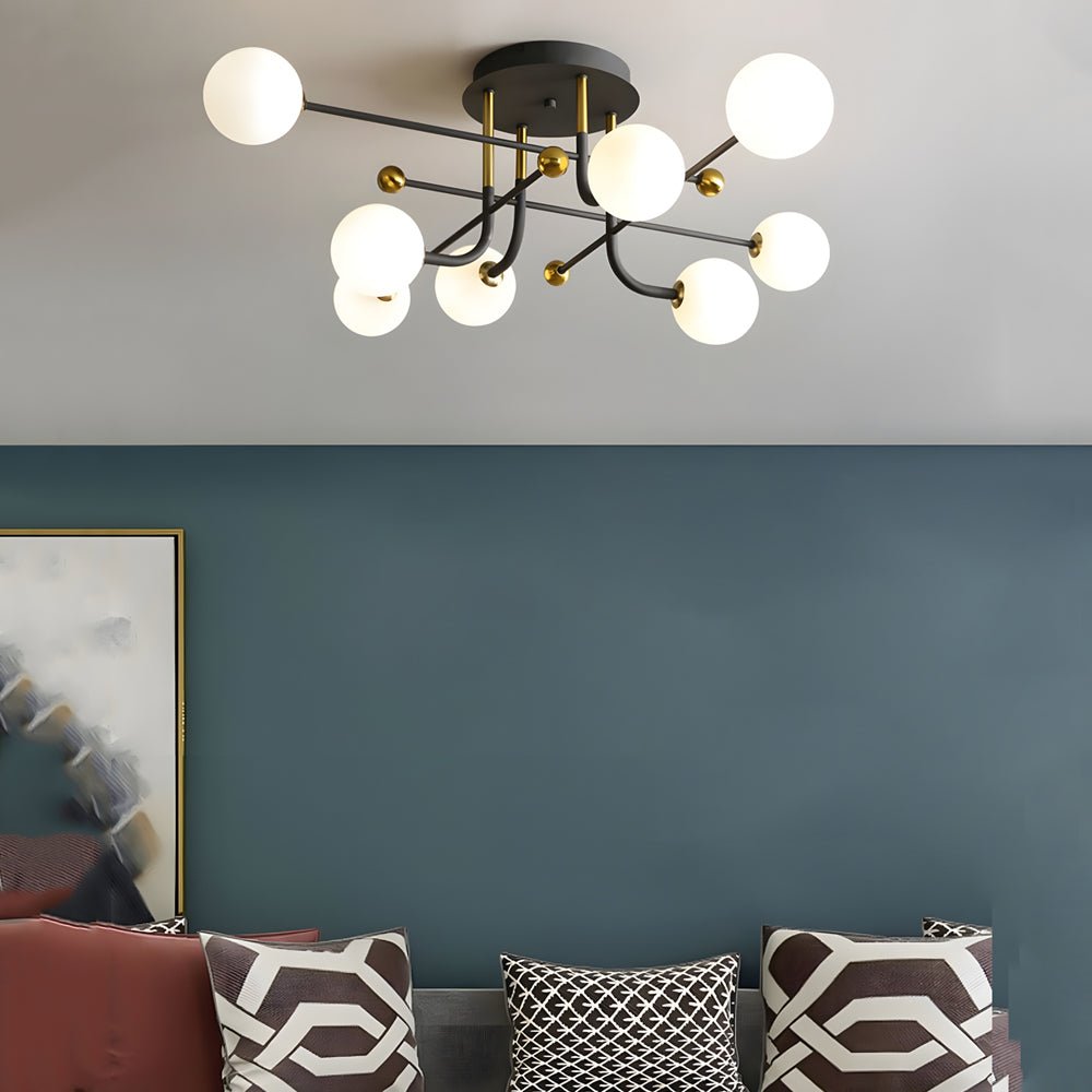 Modern Sputnik Semi-Flush Mount Light with Frosted Glass Globes