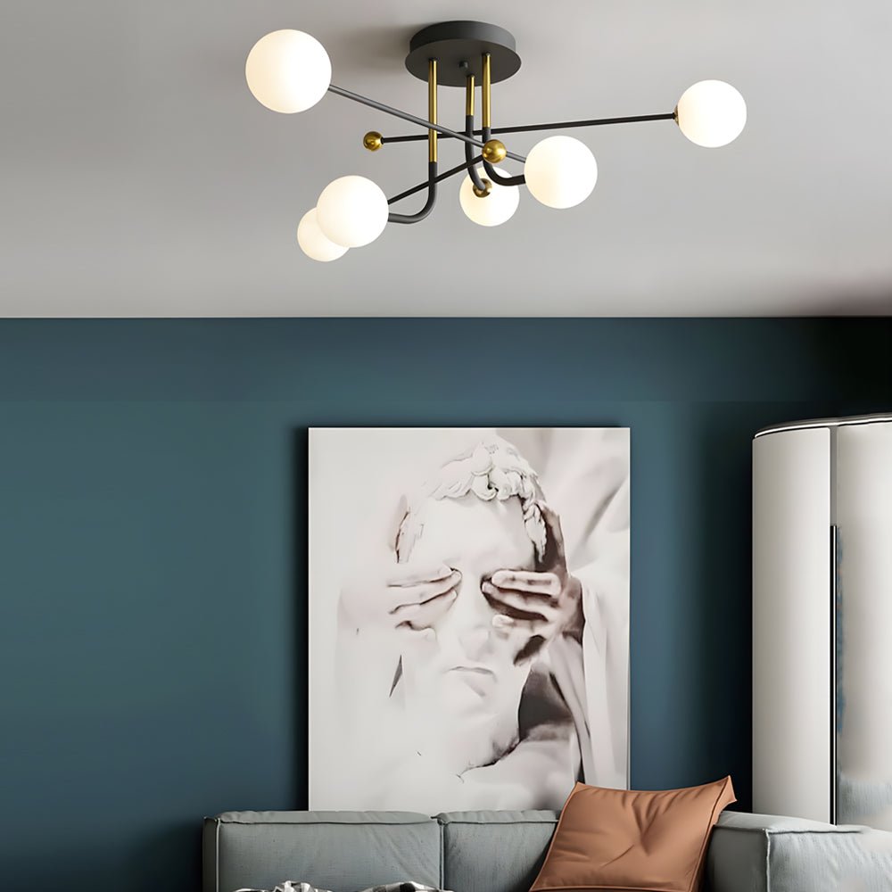 Modern Sputnik Semi-Flush Mount Light with Frosted Glass Globes