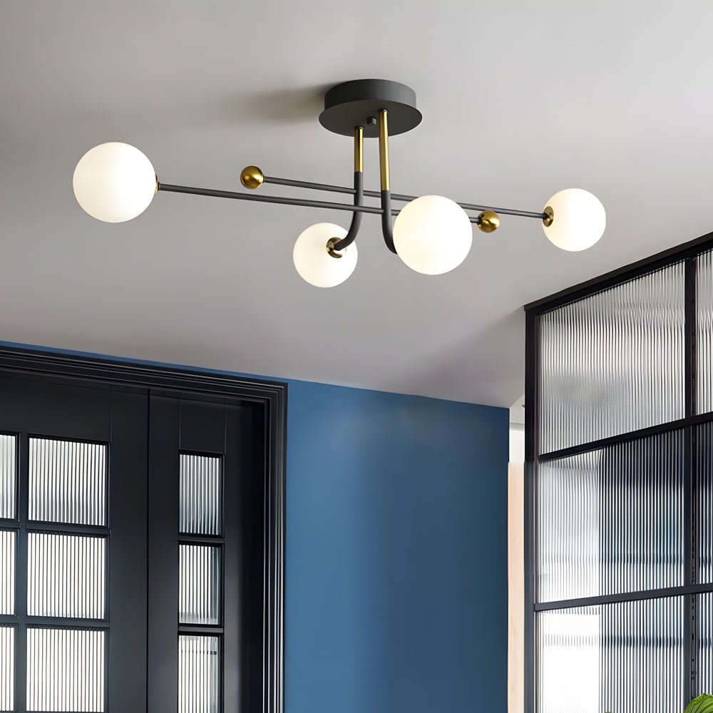 Modern Sputnik Semi-Flush Mount Light with Frosted Glass Globes