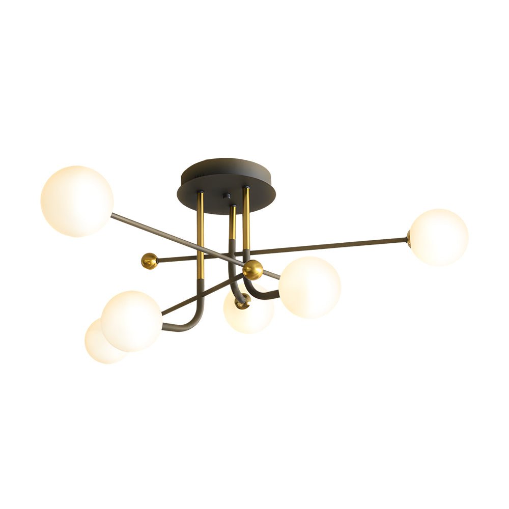 Modern Sputnik Semi-Flush Mount Light with Frosted Glass Globes