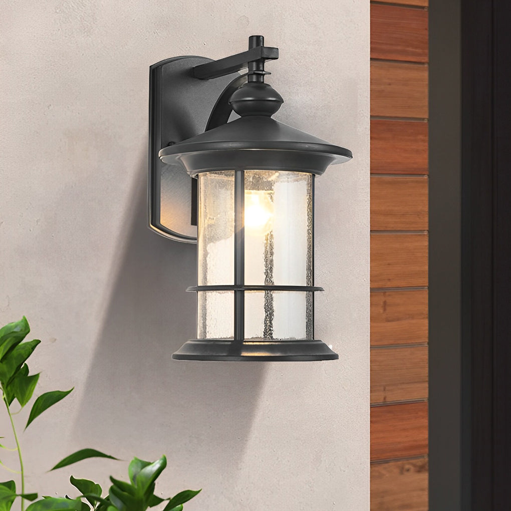 Modern Matte Black Outdoor Wall Lamp with Glass Shade IP44 Waterproof