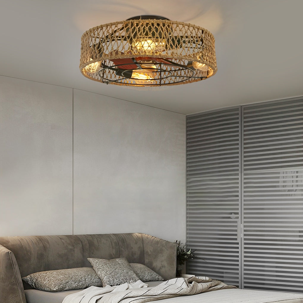 Rattan Bladeless Ceiling Fan Light with Remote Control