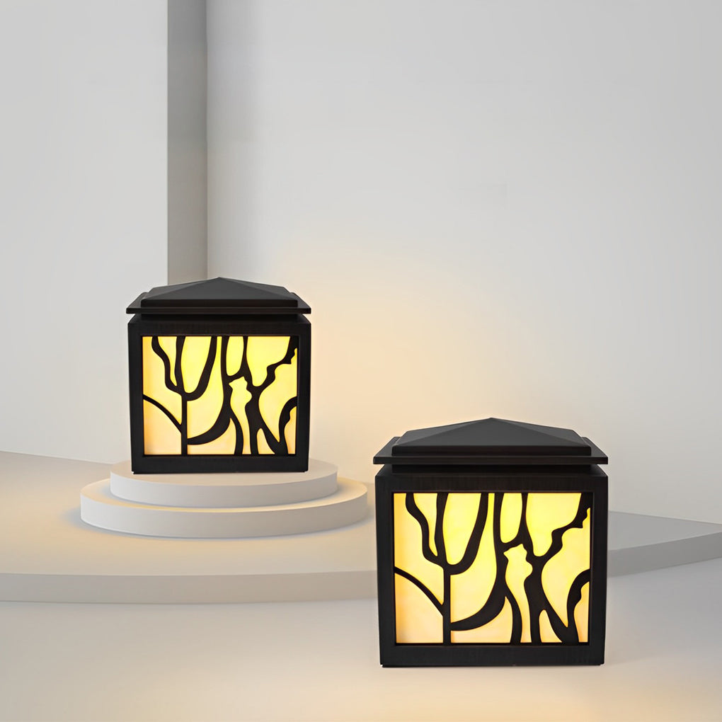 Modern Outdoor LED Fence Post Light - Stainless Steel & Marble