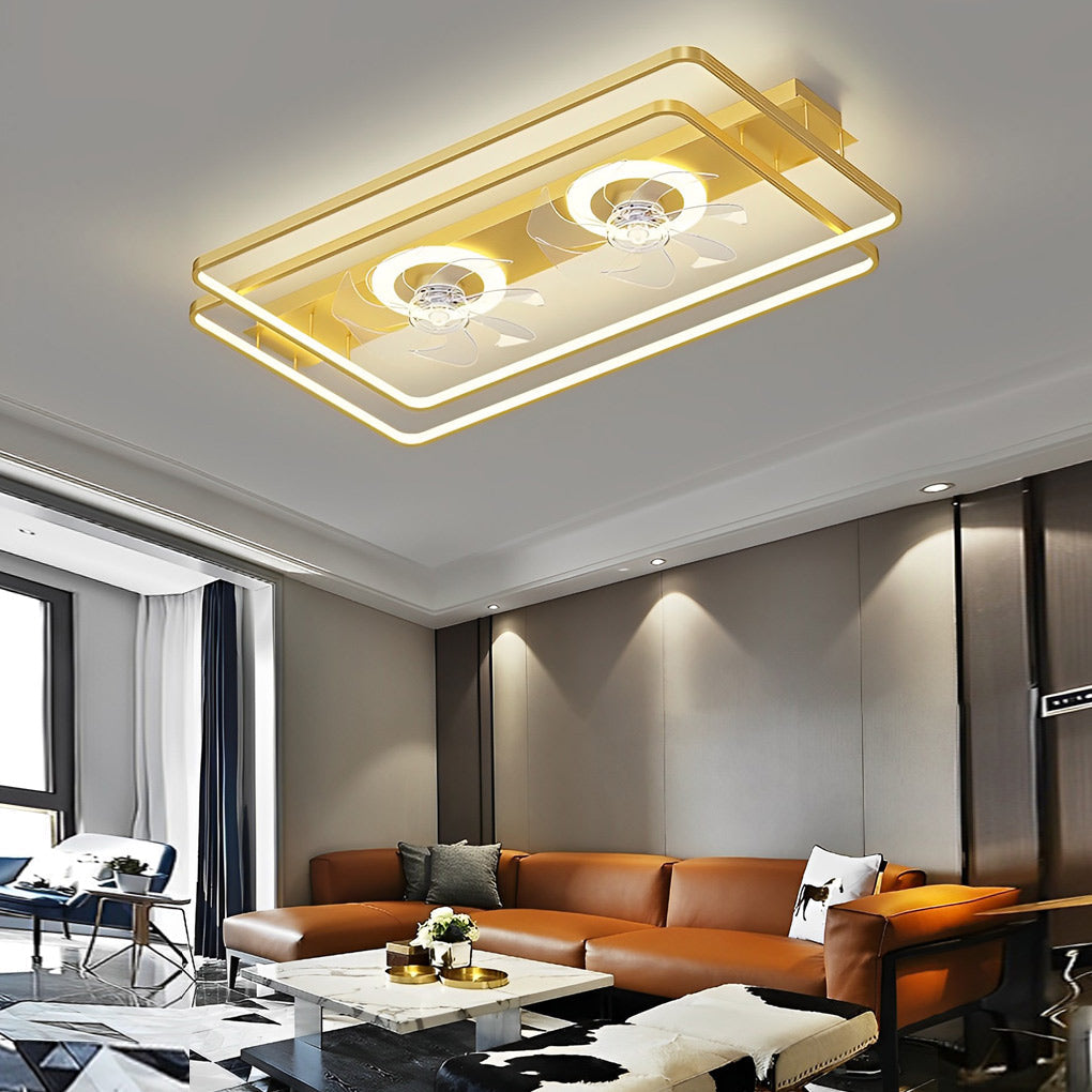 Modern Rectangular Bladeless Ceiling Fan with Dimmable LED Light