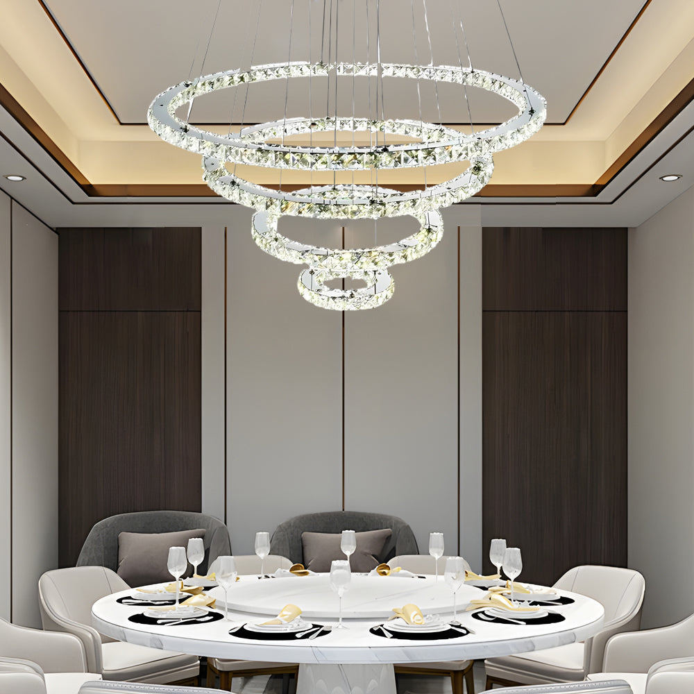 4-Tier Crystal Ring Chandelier - Modern LED Pendant Light