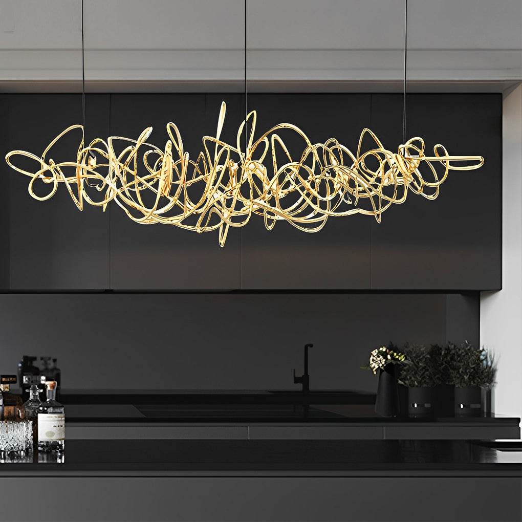 Sculptural Wave LED Chandelier – Electroplated Metal