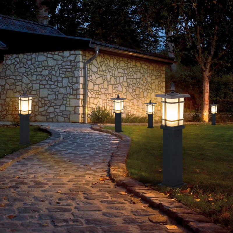 Modern Geometric Black Aluminum Bollard Light for Outdoor Pathways
