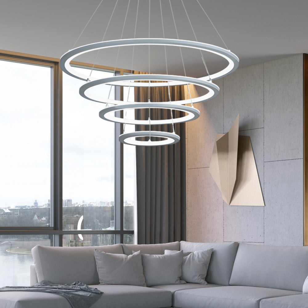 Modern 4-Ring LED Chandelier with Remote Control
